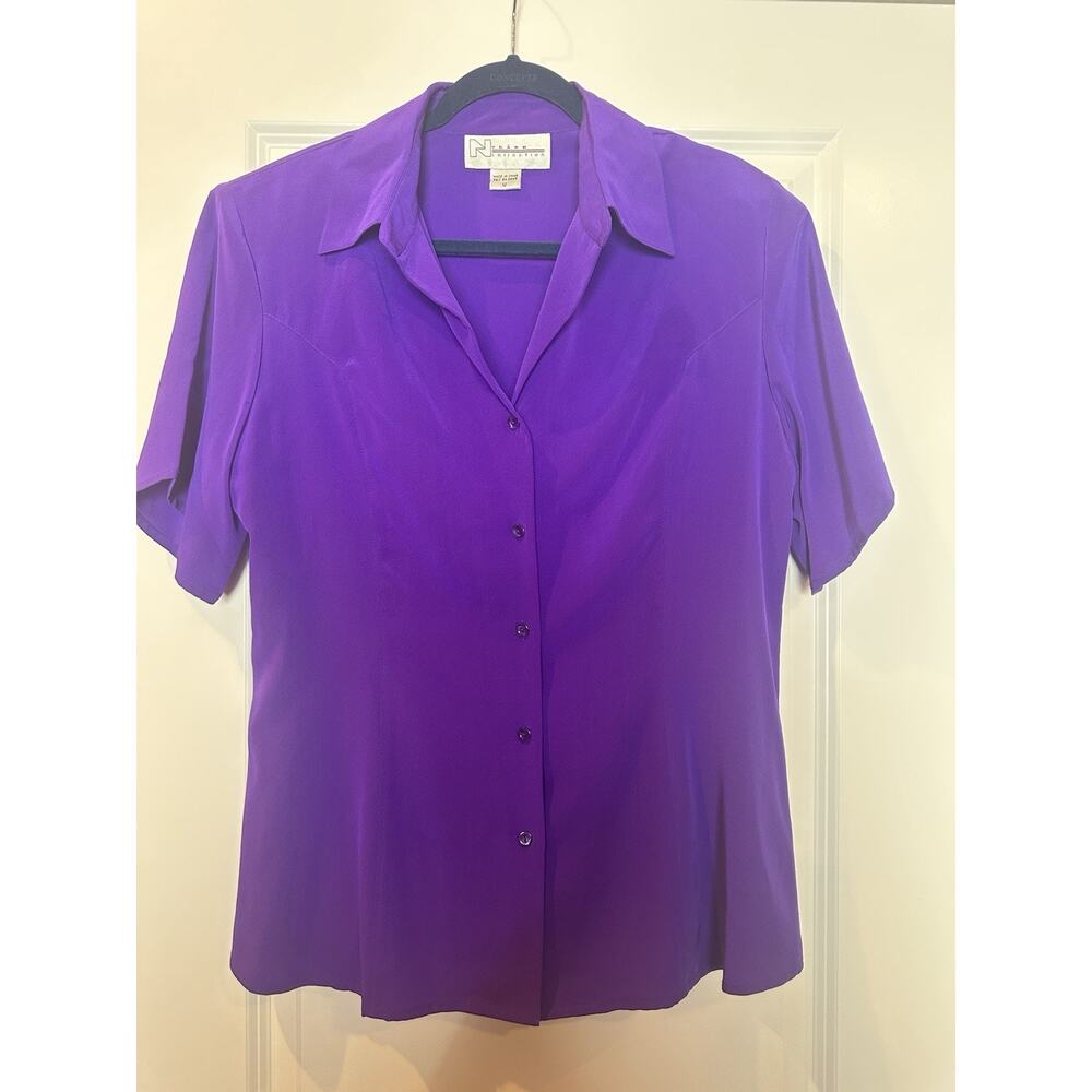 Vintage NY Collection 100% Silk Purple Blouse With Short Sleeves Size 12
